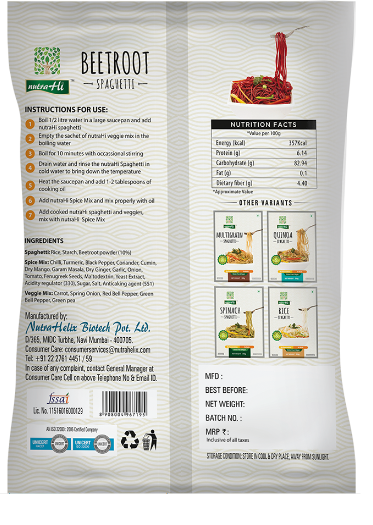 Gluten Free SPAGHETTI BEETROOT - 114g