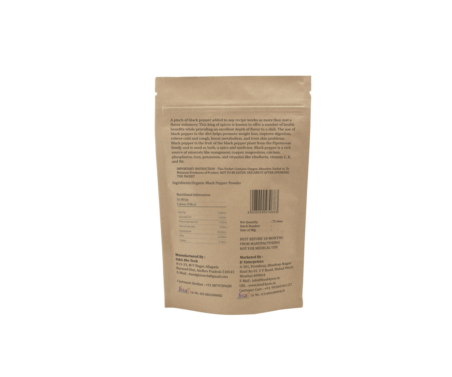 Organic Black Pepper Powder