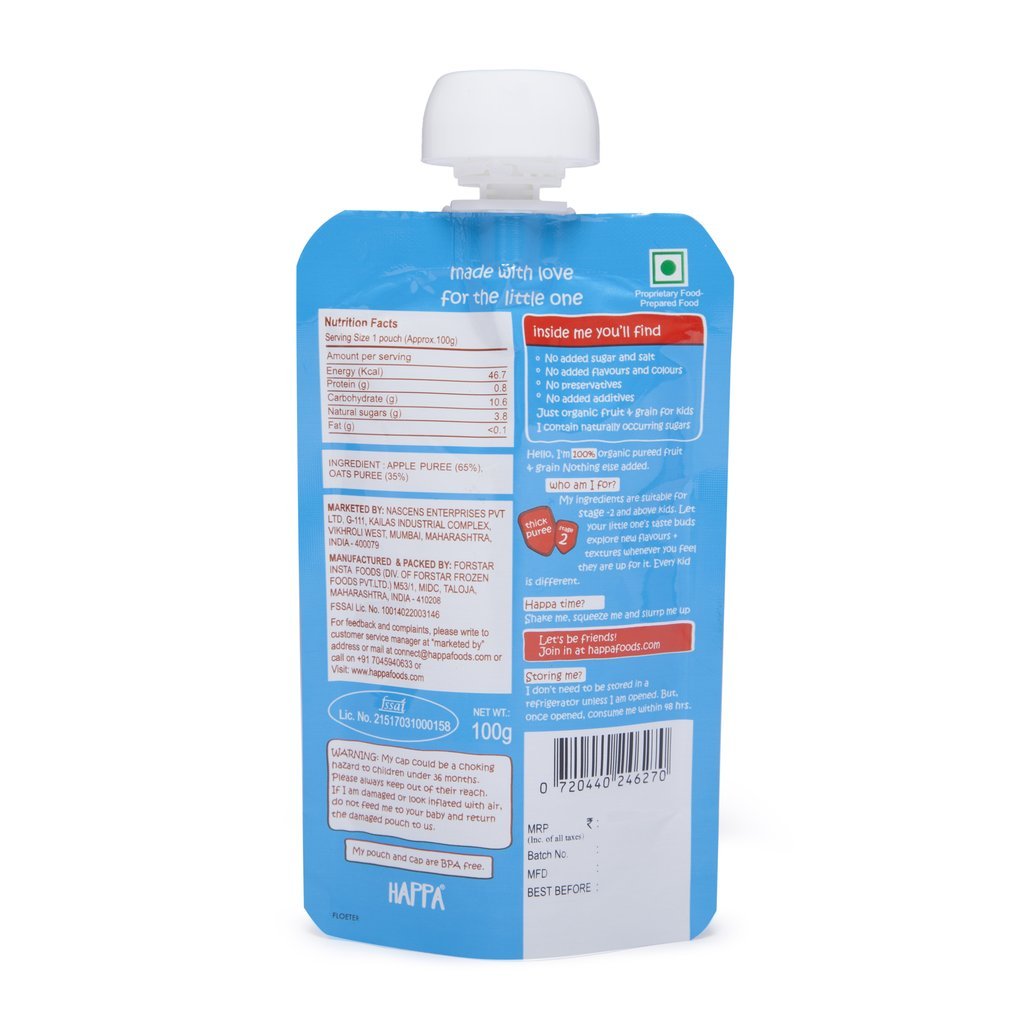 Organic Apple and Oat Fruit Puree, 100g