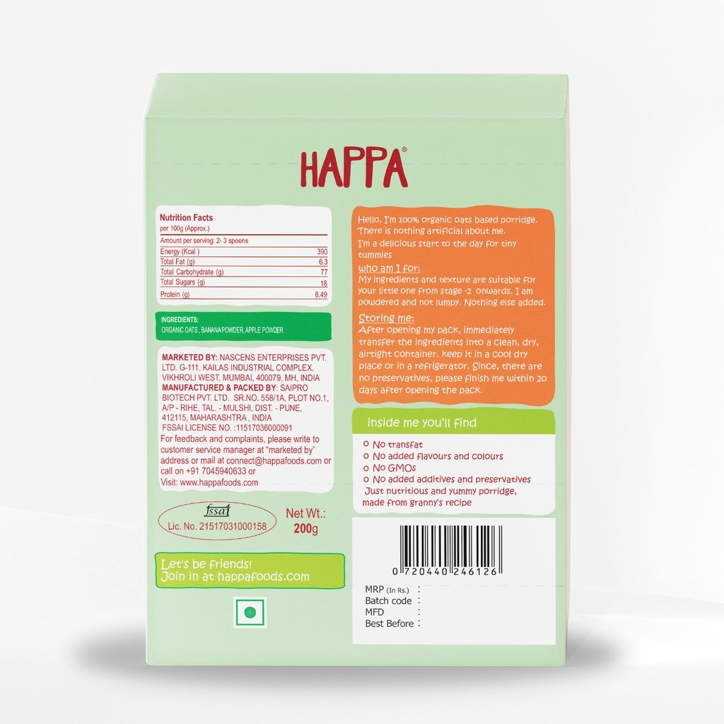 Organic Oatmeal and Banana Porridge Mix, 200g