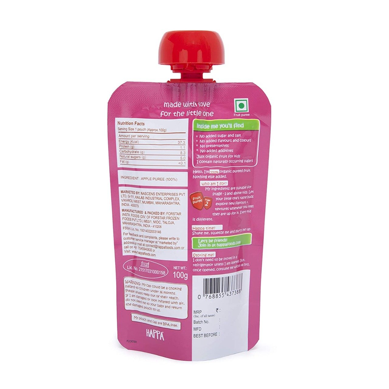 Organic Apple Fruit Puree, 100g