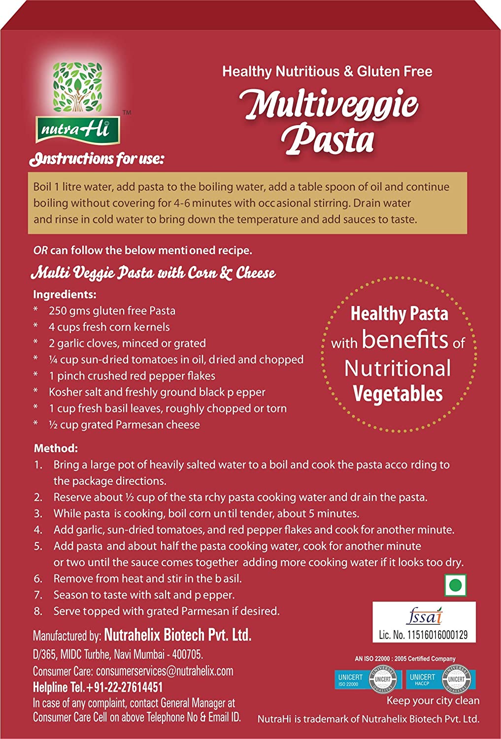 Gluten Free Pasta MULTI-VEGGIE   - 250g