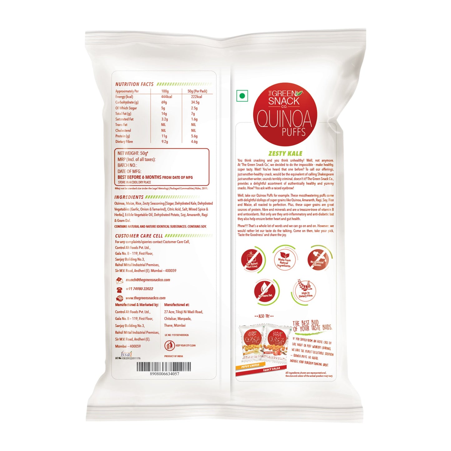 Quinoa Puffs Zesty Kale 50g