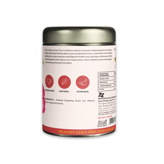 Zevic Hibiscus Herbal Green Tea with Peppermint 50 gm - 25 Servings