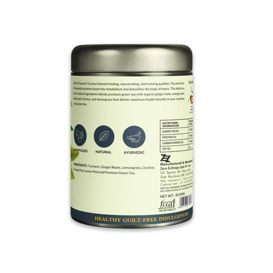 Zevic Turmeric Herbal Green Tea with Turmeric, Orange Peel & Lemon Grass 50 gm - 25 Servings